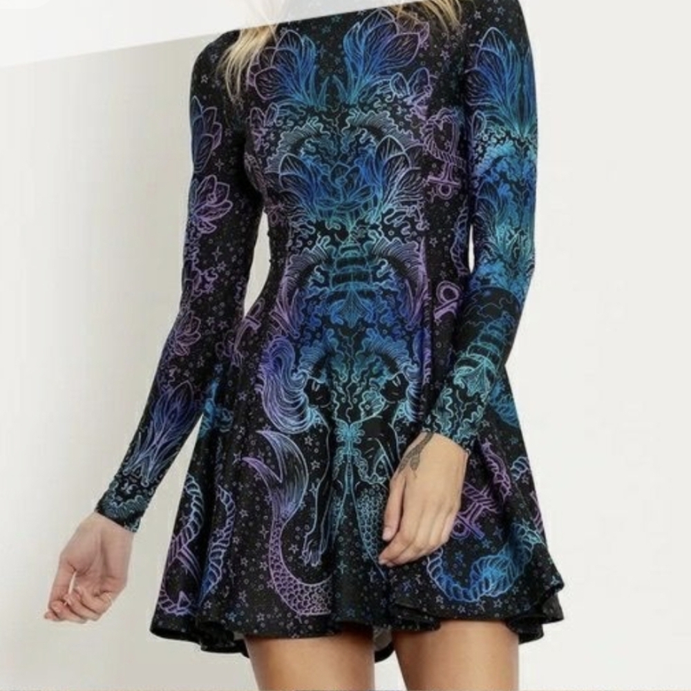 BlackMilk Kaleidoscope Mermaid Long Sleeve Evil Mini Skater Dress
